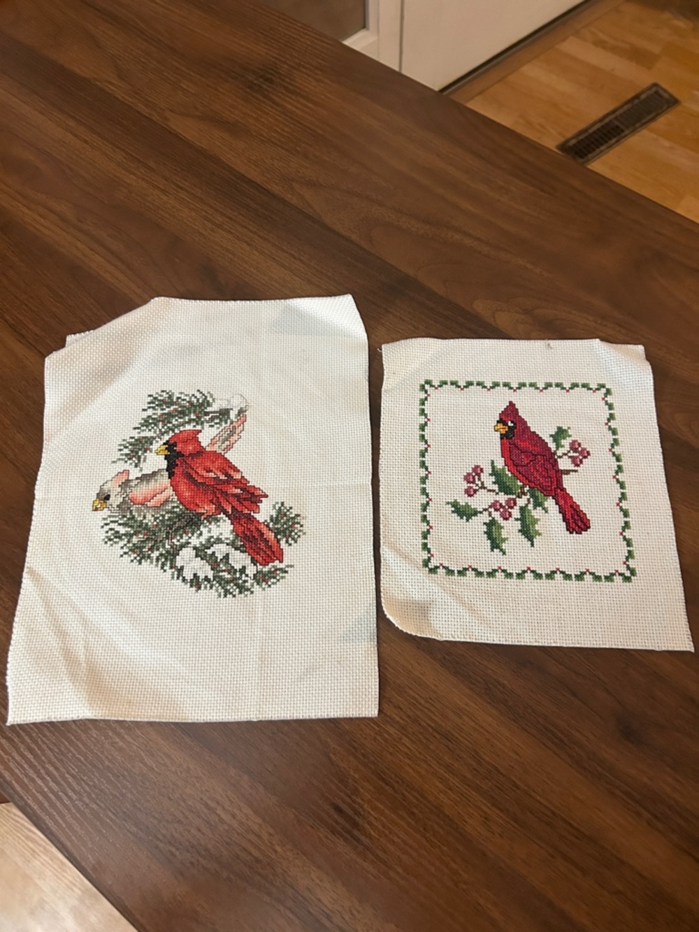 Handmade Red Cardinal Cross Stitch Panel - Home Accents